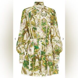 ALEMAIS Octavia Paisley Long Sleeve Minidress in Ivory Size 8US 12AU